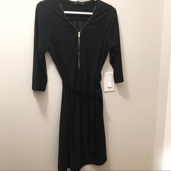 3/4 Sleeve Black Dress with Belt - Picture 1 of 8